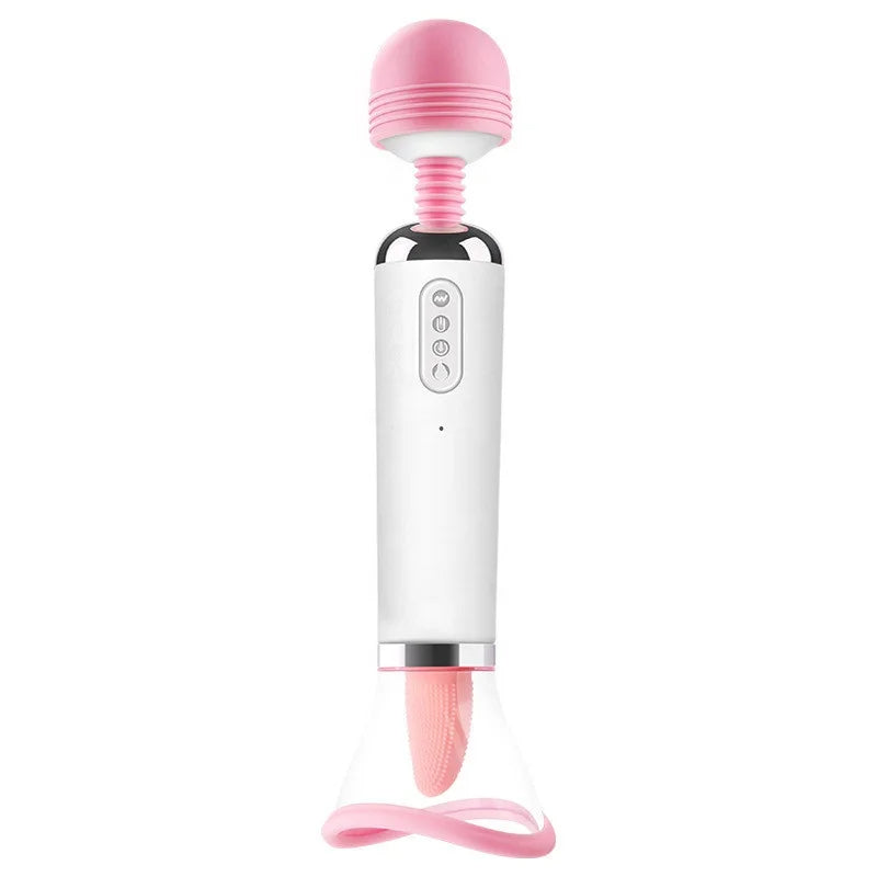 Wand Vibrator Massager, Clit Licker and Clitoral Licking Toy 3-in-1 G-Spot, Clit Suction Function, Sucking Heating, Female Vibration Clitoris Orgasm Nipple Sucker Tongue Licking, Oral Sex Toy