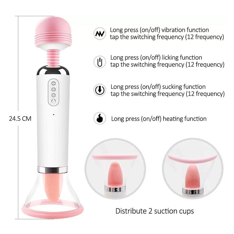 Wand Vibrator Massager, Clit Licker and Clitoral Licking Toy 3-in-1 G-Spot, Clit Suction Function, Sucking Heating, Female Vibration Clitoris Orgasm Nipple Sucker Tongue Licking, Oral Sex Toy
