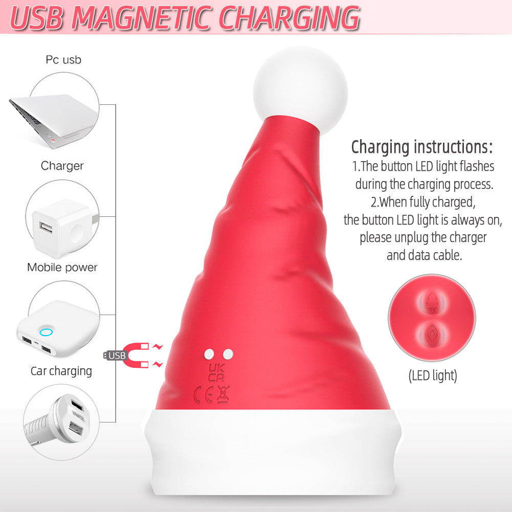 Christmas Santa Hat Sex Toy Vibrator for Women - Double Head Clitoris and Nipple Stimulator, Erotic G Spot Massager - 10 Vibration Modes, 5-Speed Sliding Ball Rolling Sexual Stimulation Device