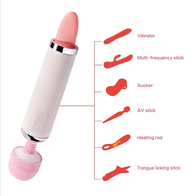 Wand Vibrator Massager, Clit Licker and Clitoral Licking Toy 3-in-1 G-Spot, Clit Suction Function, Sucking Heating, Female Vibration Clitoris Orgasm Nipple Sucker Tongue Licking, Oral Sex Toy