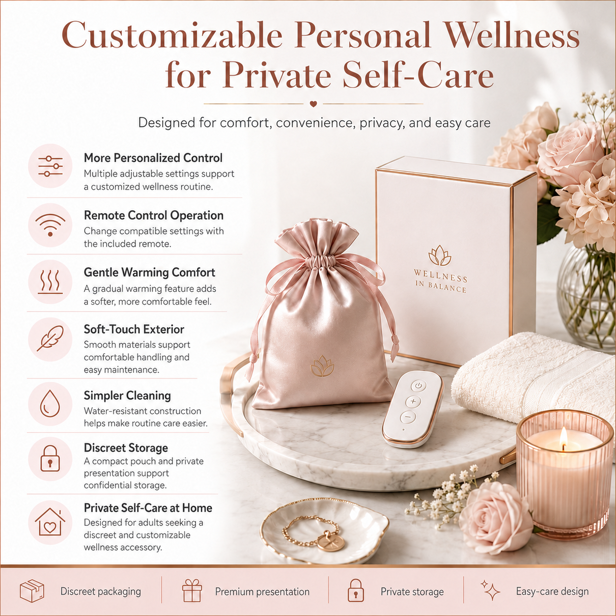 Remote Control Telescoping Personal Massager with 9 Vibration Modes and Gentle Warming