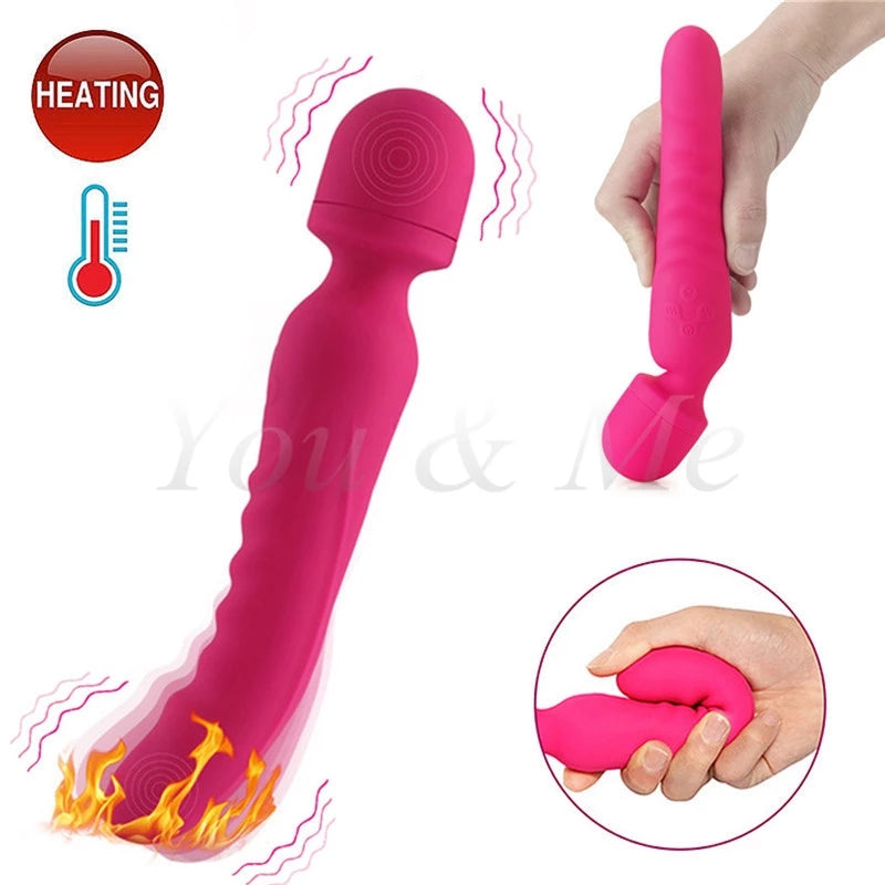 Wand Massager Vibrator Handheld G-Spot Warmth Heating Tip, Clitoral Vibrators Double Head with 20 Vibration Mode Rechargeable Personal Massager, Waterproof Adult Sex Toy