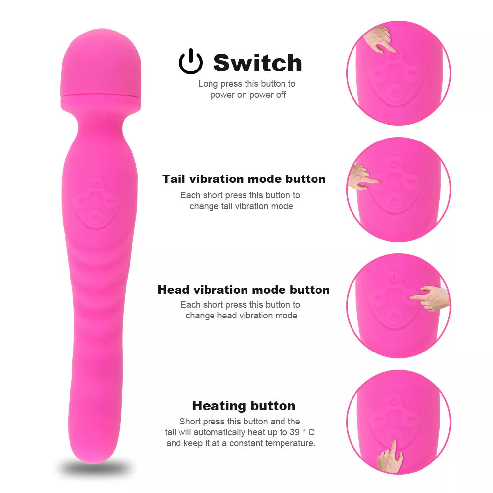 Wand Massager Vibrator Handheld G-Spot Warmth Heating Tip, Clitoral Vibrators Double Head with 20 Vibration Mode Rechargeable Personal Massager, Waterproof Adult Sex Toy