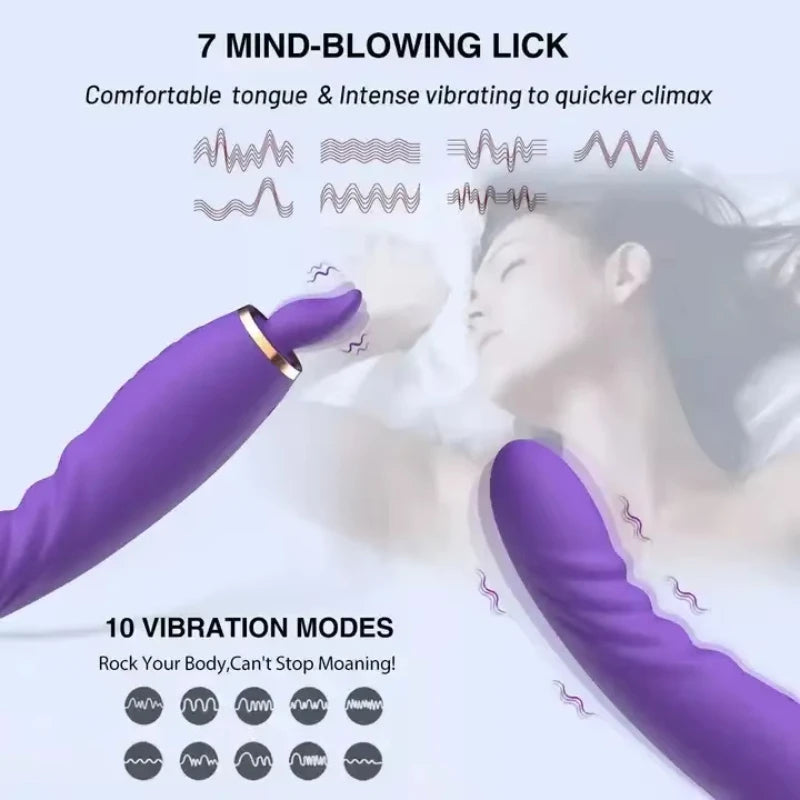 Licking and sucking sex toy with intense suction, tongue action, and waterproof build