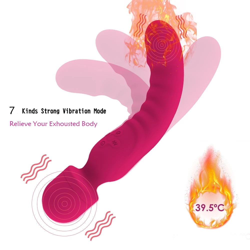 Wand Massager Vibrator Handheld G-Spot Warmth Heating Tip, Clitoral Vibrators Double Head with 20 Vibration Mode Rechargeable Personal Massager, Waterproof Adult Sex Toy