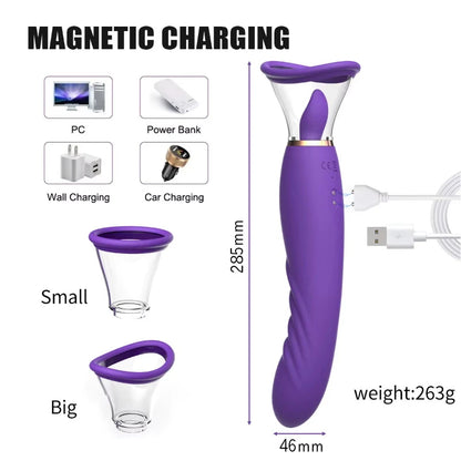 Compact clitoral massager and licking sex toy with dual action vibe and whisper-quiet operation