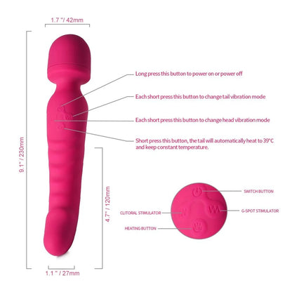 Wand Massager Vibrator Handheld G-Spot Warmth Heating Tip, Clitoral Vibrators Double Head with 20 Vibration Mode Rechargeable Personal Massager, Waterproof Adult Sex Toy