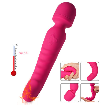 Wand Massager Vibrator Handheld G-Spot Warmth Heating Tip, Clitoral Vibrators Double Head with 20 Vibration Mode Rechargeable Personal Massager, Waterproof Adult Sex Toy