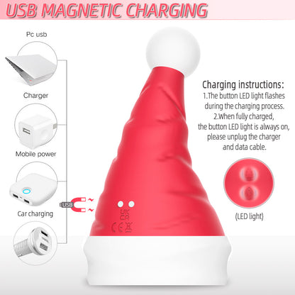 Christmas Santa Hat Sex Toy Vibrator for Women - Double Head Clitoris and Nipple Stimulator, Erotic G Spot Massager - 10 Vibration Modes, 5-Speed Sliding Ball Rolling Sexual Stimulation Device