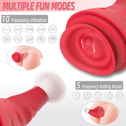 Christmas Santa Hat Sex Toy Vibrator for Women - Double Head Clitoris and Nipple Stimulator, Erotic G Spot Massager - 10 Vibration Modes, 5-Speed Sliding Ball Rolling Sexual Stimulation Device