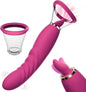 3-in-1 sex toy with tongue vibrator, clit sucker, and suction vibrator functions in pink silicone