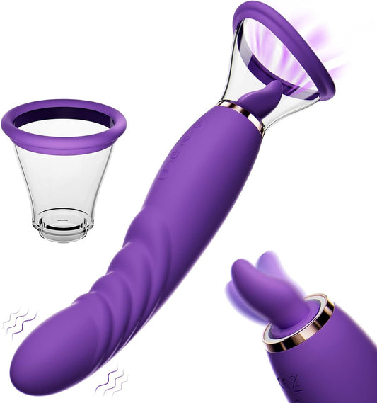 Triple stimulation clitoral licking and sucking vibrator for women with G-spot targeting design